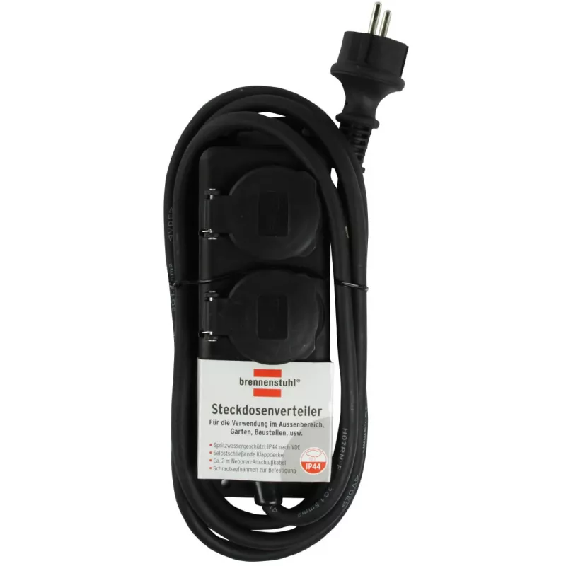 Brennenstuhl Extension socket IP44 2-way black 2,0mH07RN-F 3G1,5 - Extension Cord - AC 230 V - output connectors: 2 - 2 m (1159930)