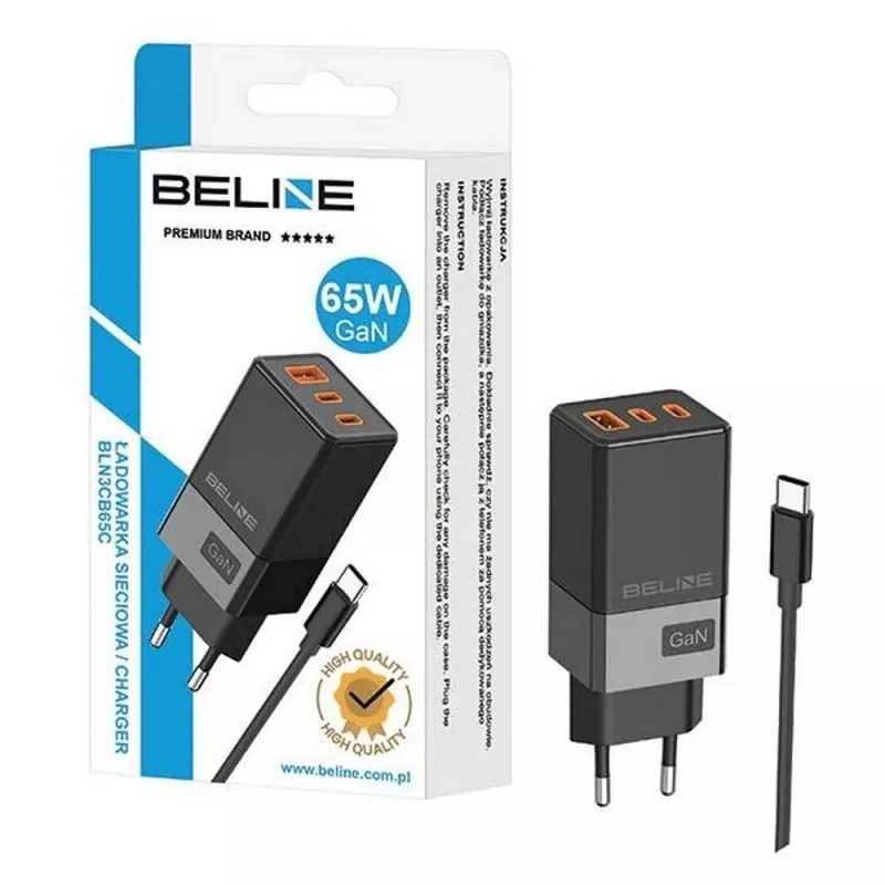 Beline ad. Siec. 2x USB-c 1x USB 65W Cable USB-c Black/black Pd 3.0