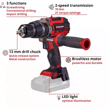 Cordless impact drill-driver EINHELL TP-CD 18/70 (model 4514315) — tool only, without battery and charger
