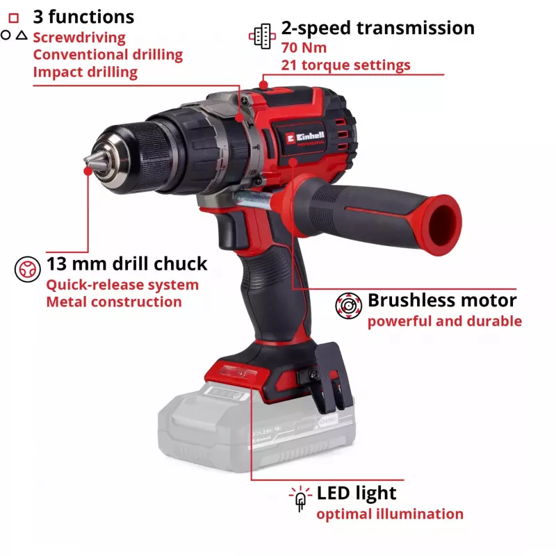 Cordless impact drill-driver EINHELL TP-CD 18/70 (model 4514315) — tool only, without battery and charger
