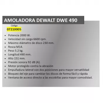 Angle Grinder DeWALT DWR490 — 2200 W, 230 mm disc, 6600 RPM, 5.2 kg