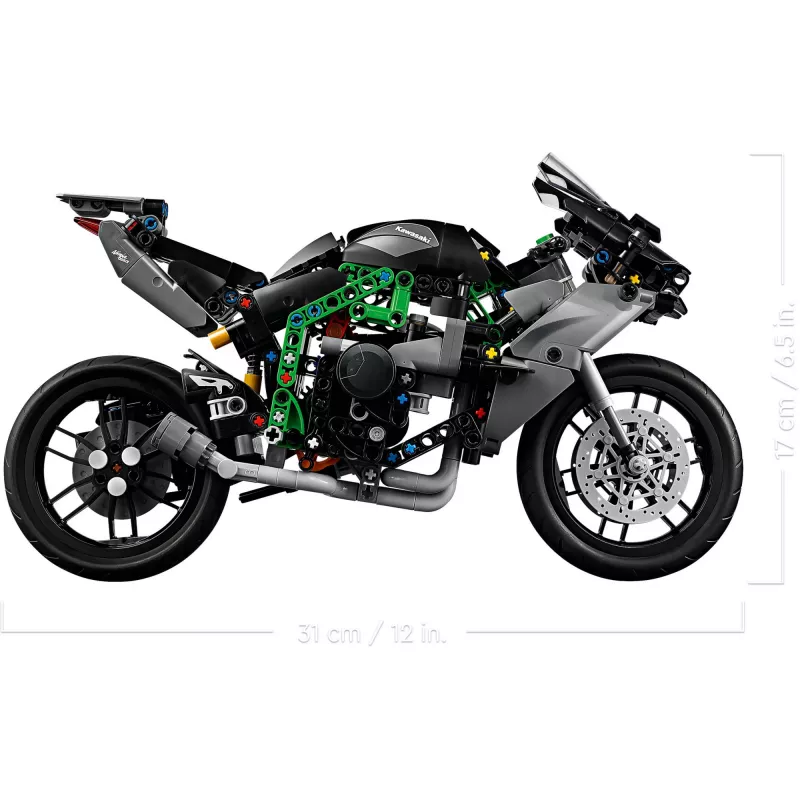 LEGO Technic motorcycle model Kawasaki Ninja H2R 42170 — 1:1 scale replica, 643 pieces, instruction sheet, for ages 10+