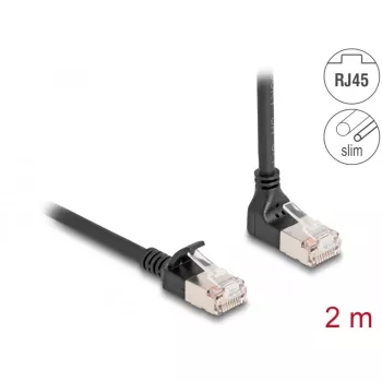 Delock - Network Cable - RJ-45 (M) Upward angewinkelt to RJ-45 (M) straight - 2,0m - 4,5 mm - S/FTP - CAT 6a - Shielded, Halogen-Free - Black (80288)
