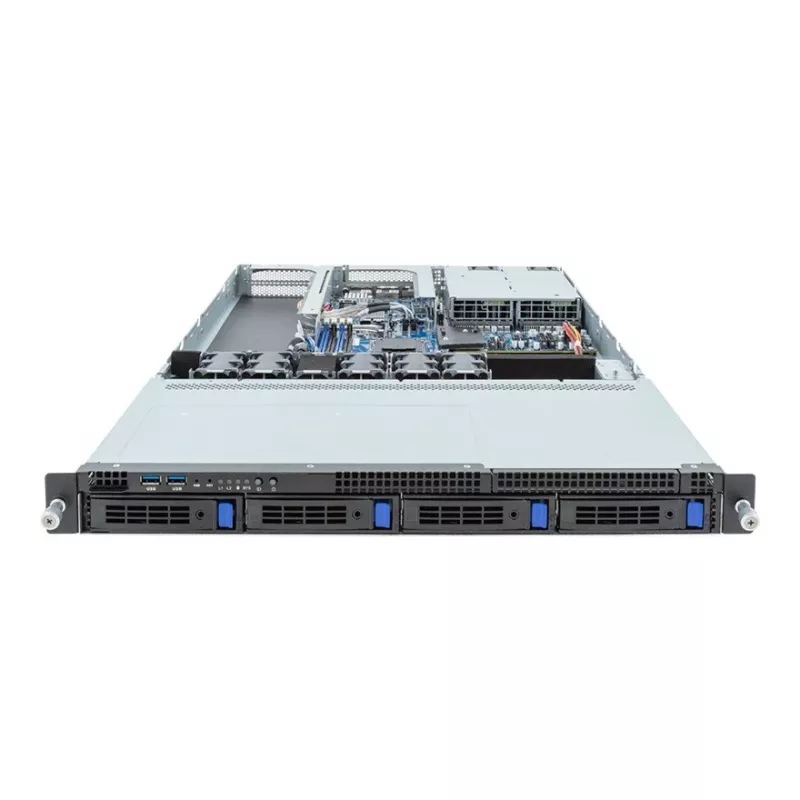 1U Rack Server Platform GIGABYTE R133-C13-ACG1 — AMD B650E motherboard, Socket AM5, 4x DDR5 UDIMM slots, 800W redundant PSU, 4x 2.5 inch/3.5 inch bays
