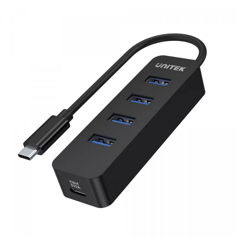 USB hub Unitek uHUB Q4 — 4-port USB 3.2 Gen 1 (Type-A) hub, USB-C host, 5 Gbit/s, 10 W, black