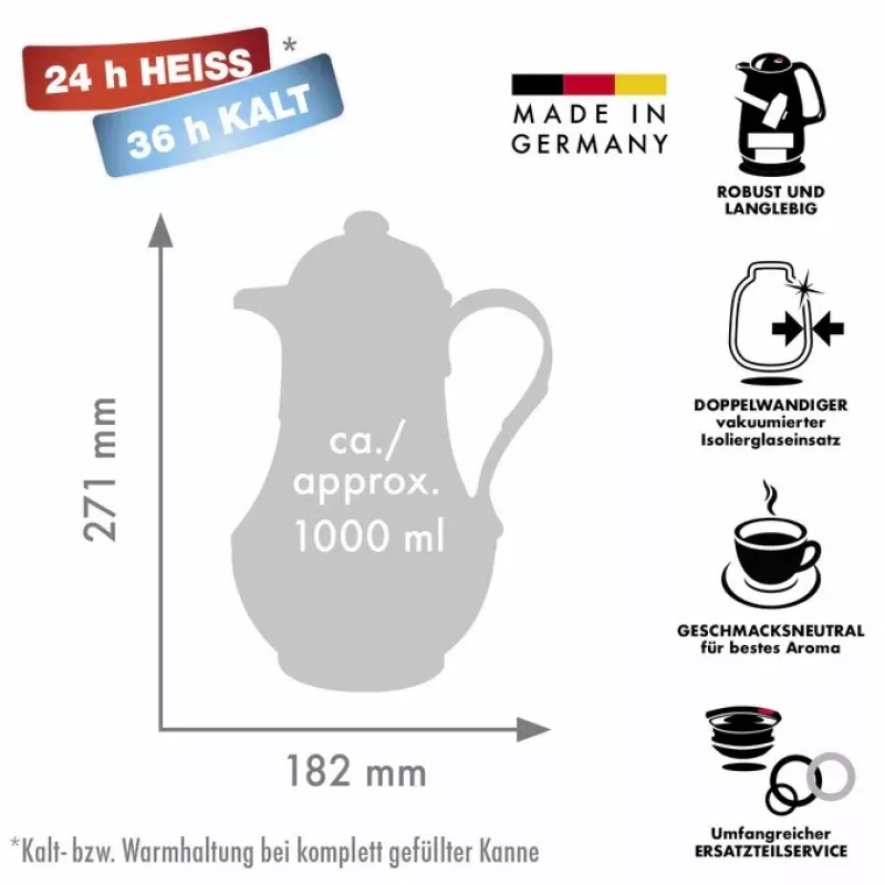 Thermos jug ROTPUNKT Series 230 1 L, white (ivory) - vacuum insulated beverage container