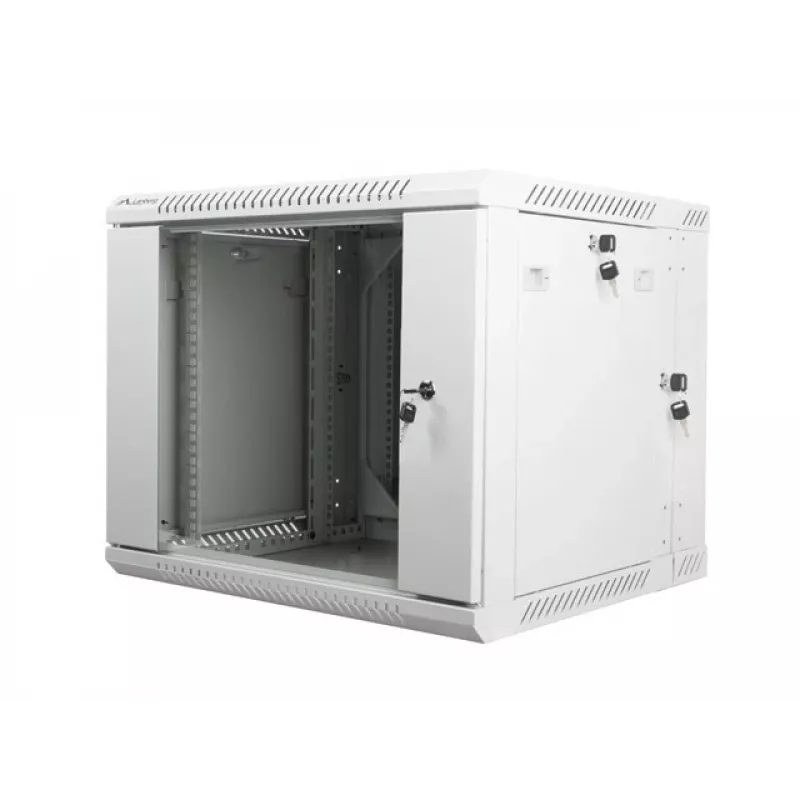 Lanberg WF02-6609-10S 19 inch 9U Wall-Mounted Double-Section Rack Cabinet, 600x600 mm, Grey, 60 kg Load, Tempered Glass Door