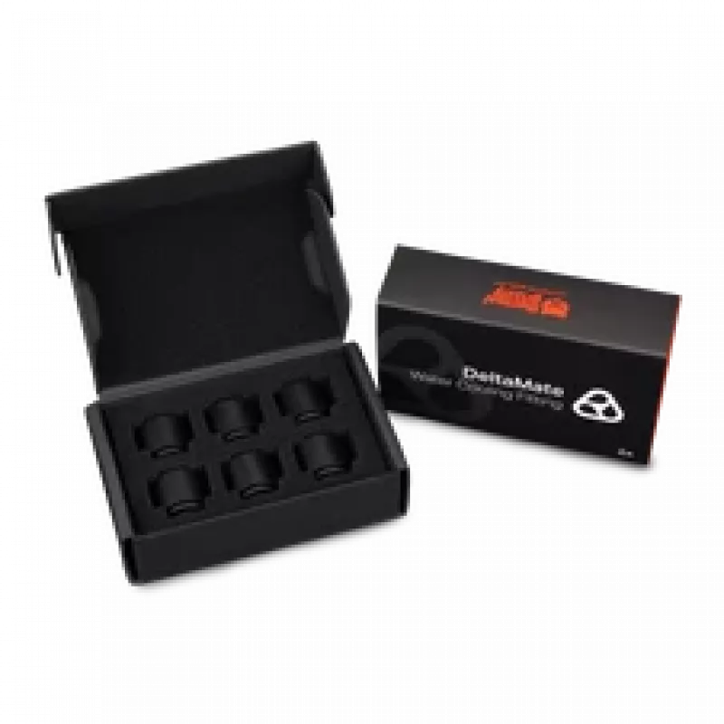 Thermal Grizzly DeltaMate Extender MF14 – water-cooling fitting, Black, 6 pcs. (TG-DM-FIT-6007)