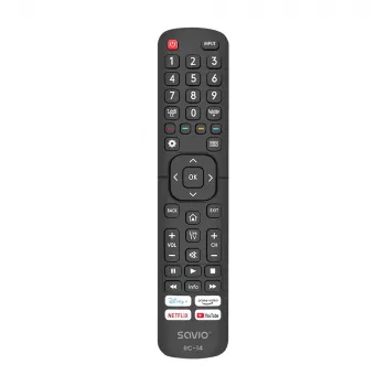Universal remote control SAVIO RC-14 for Hisense Smart TV, IR wireless, supports 14 devices, range up to 10 m, black