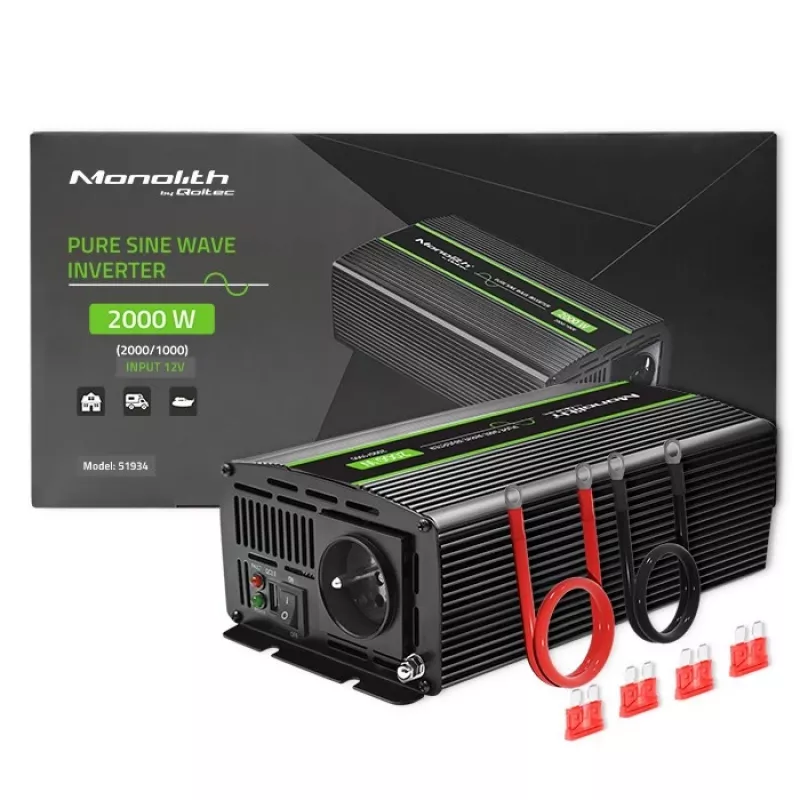 Car inverter Qoltec Monolith 2000 W Black 12 V