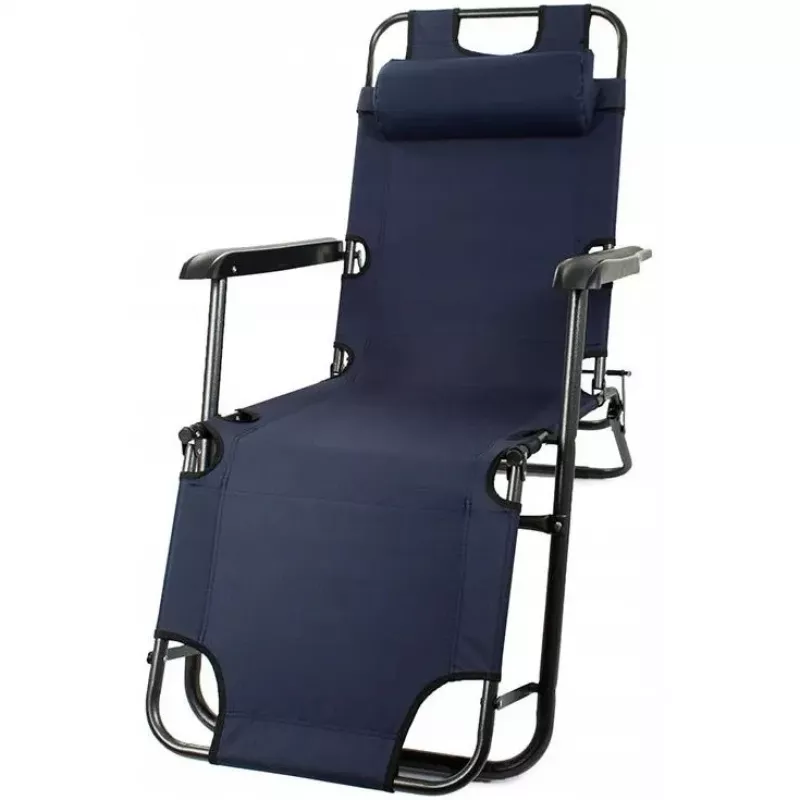Folding Garden Recliner with Cushion Black Forest, Navy Blue