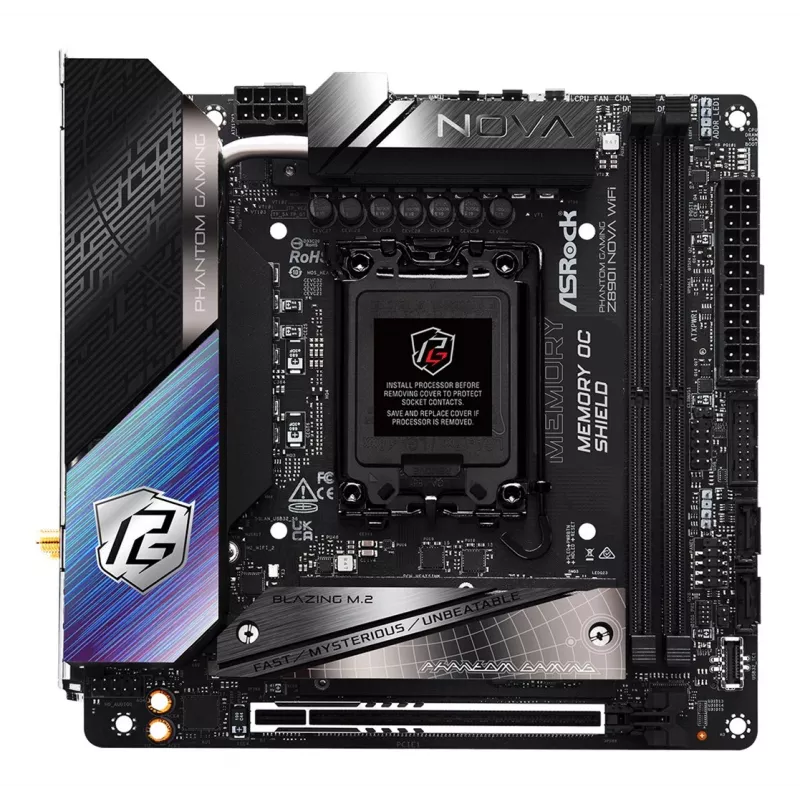 Motherboard ASRock Phantom Gaming Z890I Nova WiFi — Intel Z890, LGA 1851, mini ITX, DDR5, 2x M.2, Wi‑Fi 6E/7, 5Gb LAN, Thunderbolt
