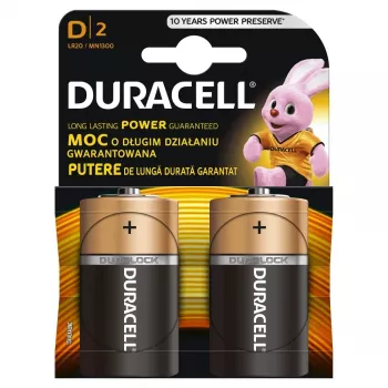 Battery Duracell Basic D (R20) — pack of 2, primary zinc-carbon cells