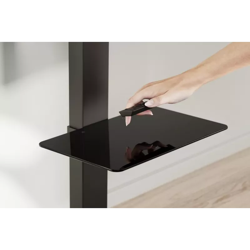 Floor TV stand GEMBIRD TVS-86ST-01 for 43–86 inch TVs, black, tempered glass base, VESA 100x100–600x400, max 60 kg