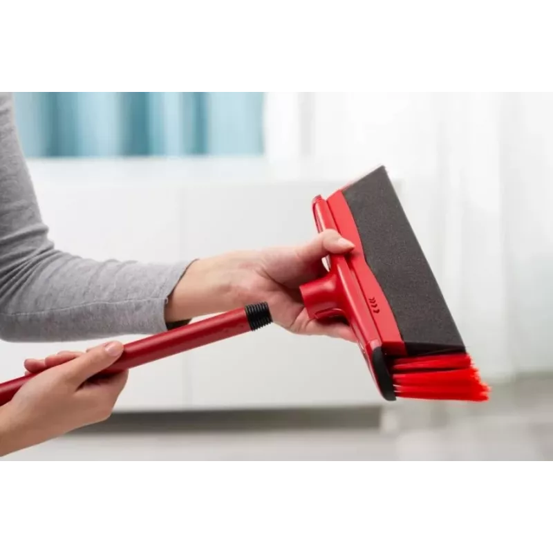 Floor broom VILEDA 143703 with handle, technopolymer, soft/hard bristles, indoor, 130 cm, red