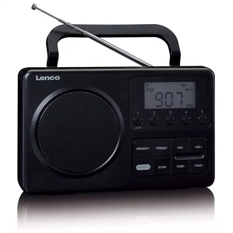 Portable radio Lenco MPR-035BK — FM/AM, mains and battery power, 2.5 inch LCD, 20 FM presets, 3.5 mm output