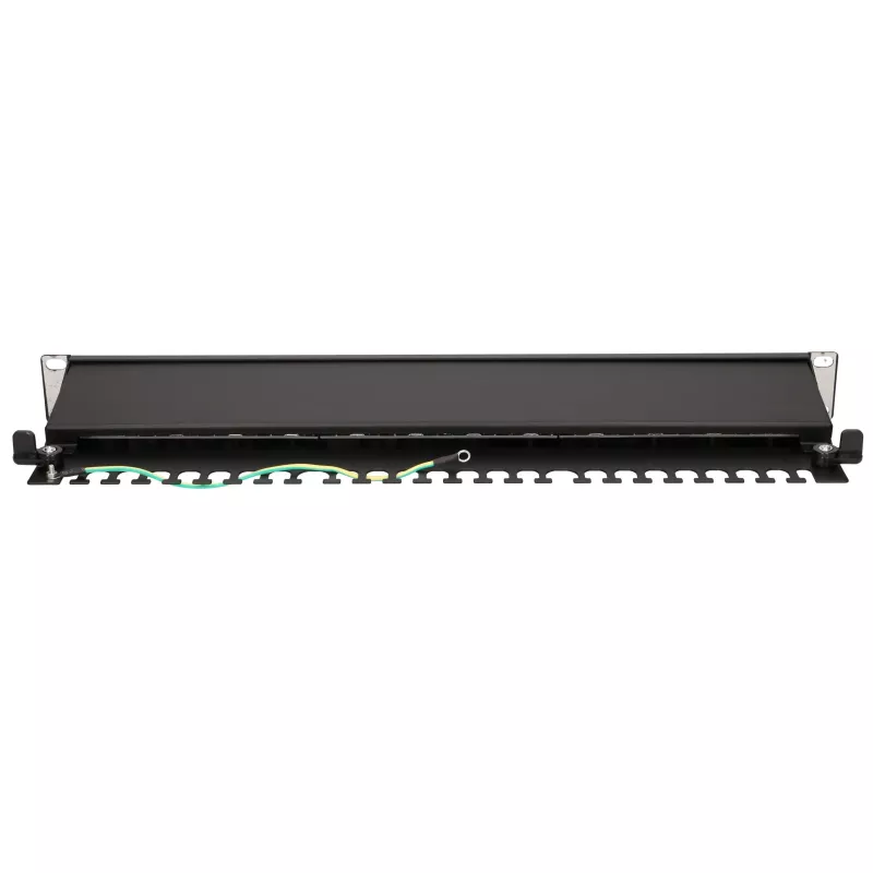 Extralink CAT6A STP 24-Port Shielded Patch Panel, 1U 19-Inch Rackmount, 10G Ready, Black