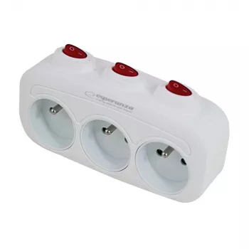 Power splitter ESPERANZA ELK307W — 3-socket switched indoor adapter, Type E plug, 220–240V, 16A, 3680W, white