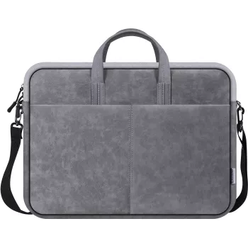 Toploader bag DEFENDER Solid for 15.6 inch laptops, polyurethane, grey, carry handle, removable shoulder strap