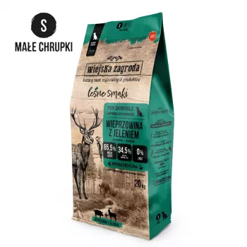 Dry dog food wiejskazagroda Pork with Venison S 20 kg — adult small breeds, protein 31%, fat 20%, gluten- and soy-free