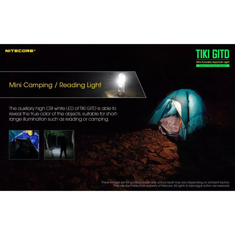 Keychain flashlight Nitecore TIKI GITD Grey — USB rechargeable, 1 lm, 55 mm, 12 g, IP66