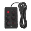 Power strip MACLEAN MCE393 B — 4 sockets, 3×USB, 110–240V, 2500W, 3 m cable, black