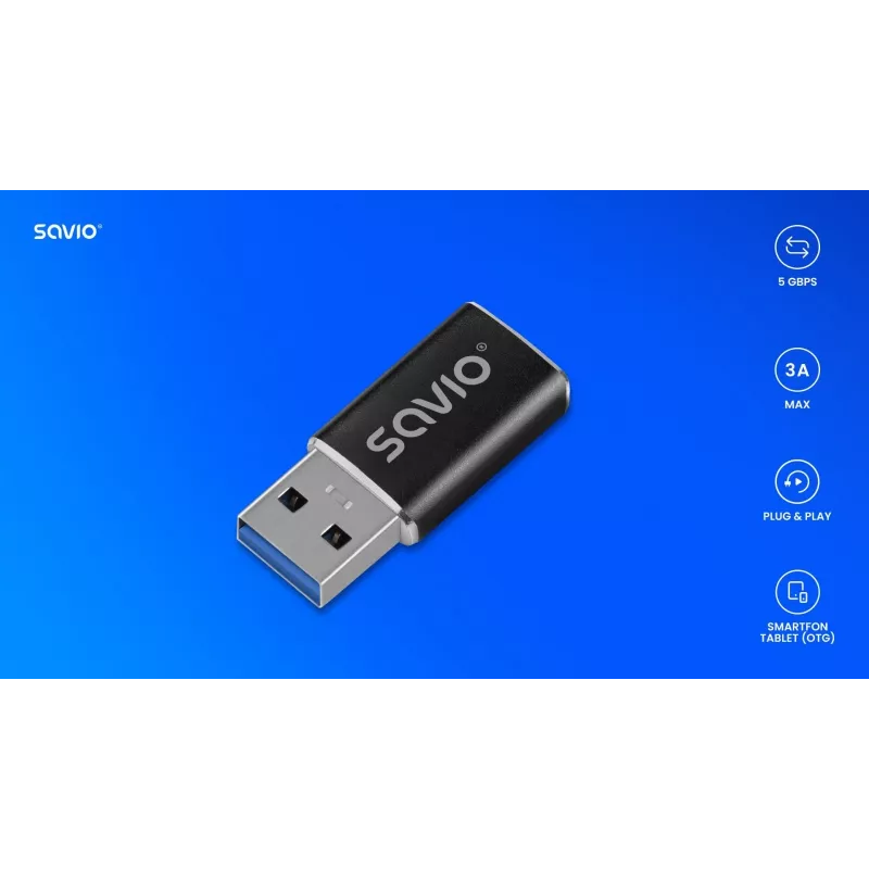 Savio AK-81 Video Cable Adapter USB Type-C USB Type-A Black