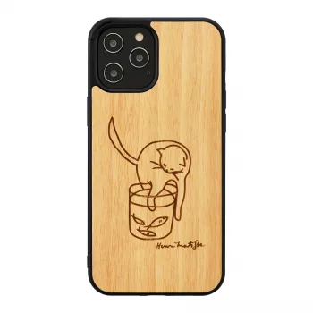 Protective phone case man and wood for iPhone 12 Pro Max — cat with red fish design