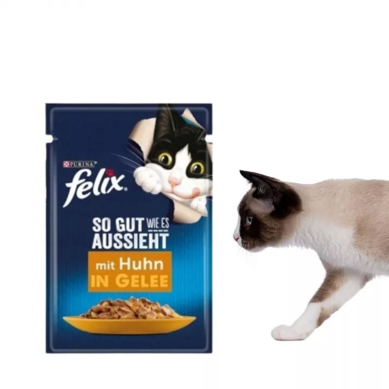 Wet cat food Purina Felix high protein 100 g sachet — fish & chicken flavour, adult cats, pack of 120