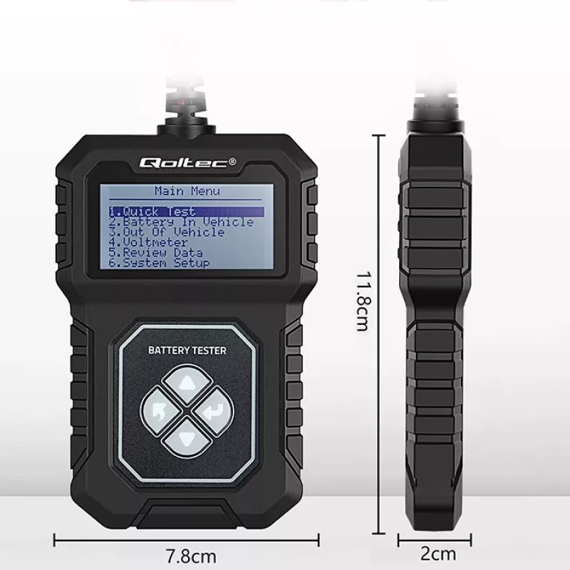Qoltec Digital Battery Tester with LCD | Polish Menu | 12V | AGM | GEL | STD | 30-220AH