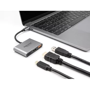 DeLOCK 61071 video cable adapter 0.1 m USB Type-C USB Type-C USB Type-A HDMI Grey