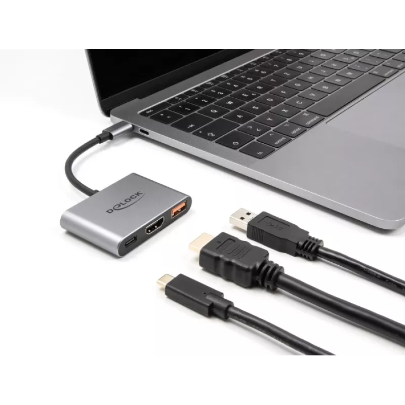 DeLOCK 61071 video cable adapter 0.1 m USB Type-C USB Type-C USB Type-A HDMI Grey