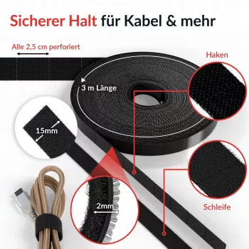 Label-The-Cable LTC RIP STRAP, Hook-and-Loop Tape Roll Tear-Off, black, 3m (LTC 1410-3)
