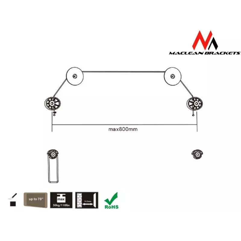 Maclean MC-557B Ultra Slim TV Wall Mount, 37-70", max 50 kg, VESA up to 800x400