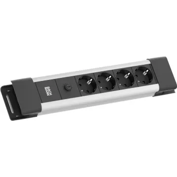 Power strip Bachmann CONNECTUS with 3x CEE7 sockets, 10 A, 2.0 m cable, C14 plug, gray