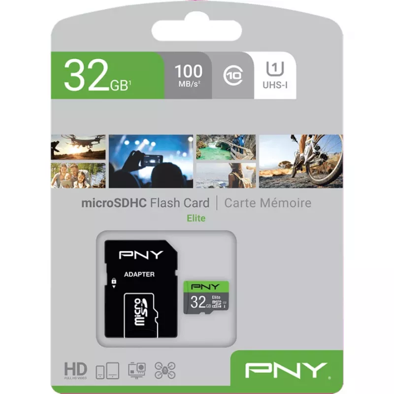 MicroSDHC Card PNY Elite 32GB Class 10 UHS-I P-SDU32GU185GW-GE