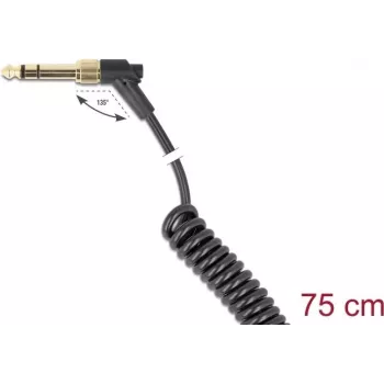 Audio cable DELOCK 85777 — 3.5mm male to 3.5mm male, 0.75 m, black, gold-plated contacts