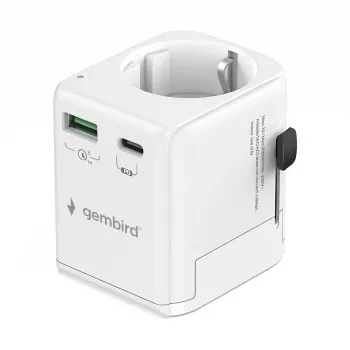 Travel power adapter GEMBIRD TPA-EU1A1C20-01-W 20W, USB-A 18W + USB-C 20W, Schuko socket, input 100–250V