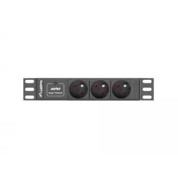 Power distribution unit LANBERG PDU-03E-0200-BK — 1U, 3x Type E outlets, 220–250 V, 16 A, 2 m cable, black