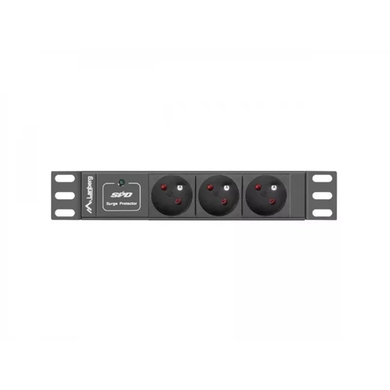 Power distribution unit LANBERG PDU-03E-0200-BK — 1U, 3x Type E outlets, 220–250 V, 16 A, 2 m cable, black