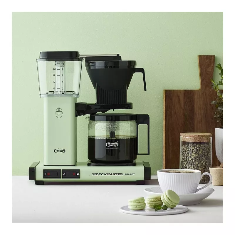 Drip coffee maker MOCCAMASTER KBG Select — 1.25 L water tank, 10-cup capacity, stainless steel, pastel green