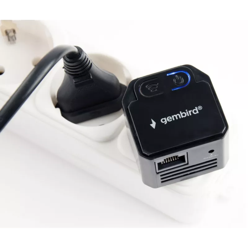 Network repeater GEMBIRD WNP-RP300-03-BK, 300 Mbps, 2.4 GHz, 802.11g, 1x RJ-45, internal 3 dBi antenna, AC 100–240V