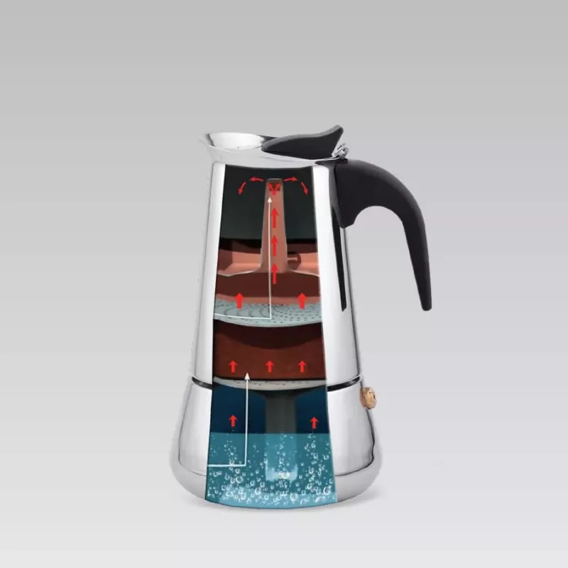 Moka pot Maestro MR-1660 0.2 L stainless steel stovetop coffee maker, 4 cups, black handle