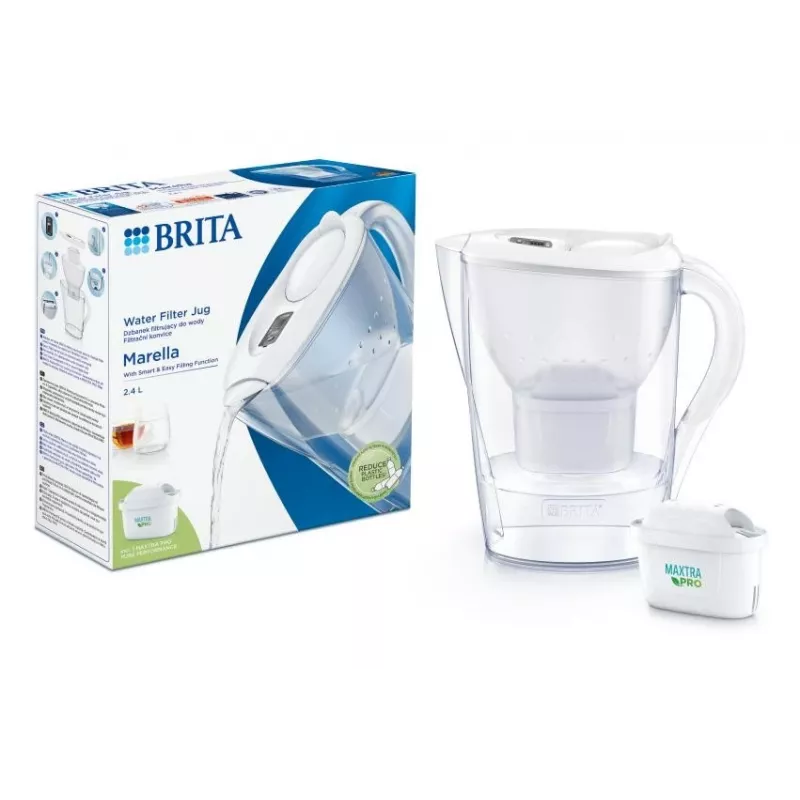 Water filter jug BRITA Marella with Maxtra Pro cartridge, 2.4 L water tank, white, ergonomic grip