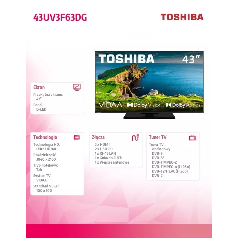 TV LED 43UV3F63DG 43 inch LED display 4K resolution