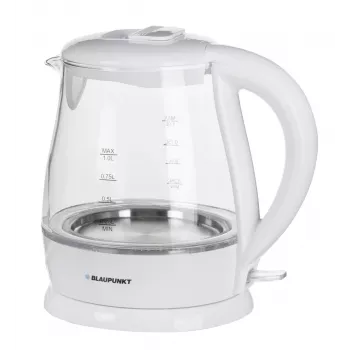 Electric kettle BLAUPUNKT 1 L 1630 W White — glass body, 360° base, button lid