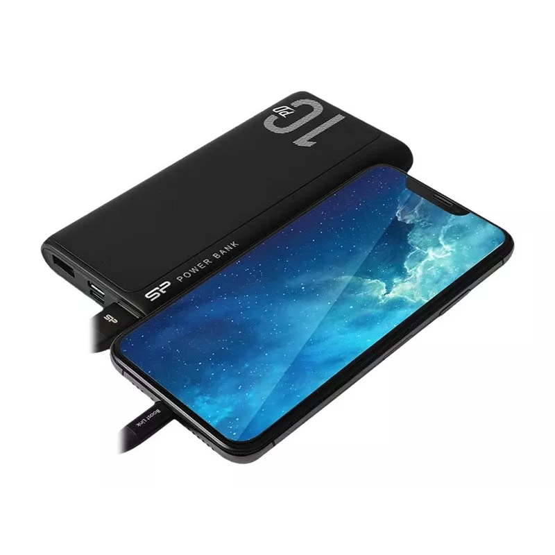 Portable charger Silicon Power QP15 10000 mAh, LiPo, 2x USB-A + 2x USB-C, Micro-USB input, black