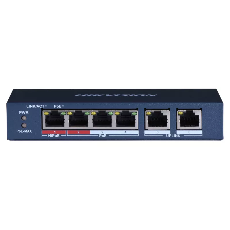 Hikvision DS-3E0106HP-E Network Links Unmanaged Fast Ethernet (10/100) PoE Support Blue