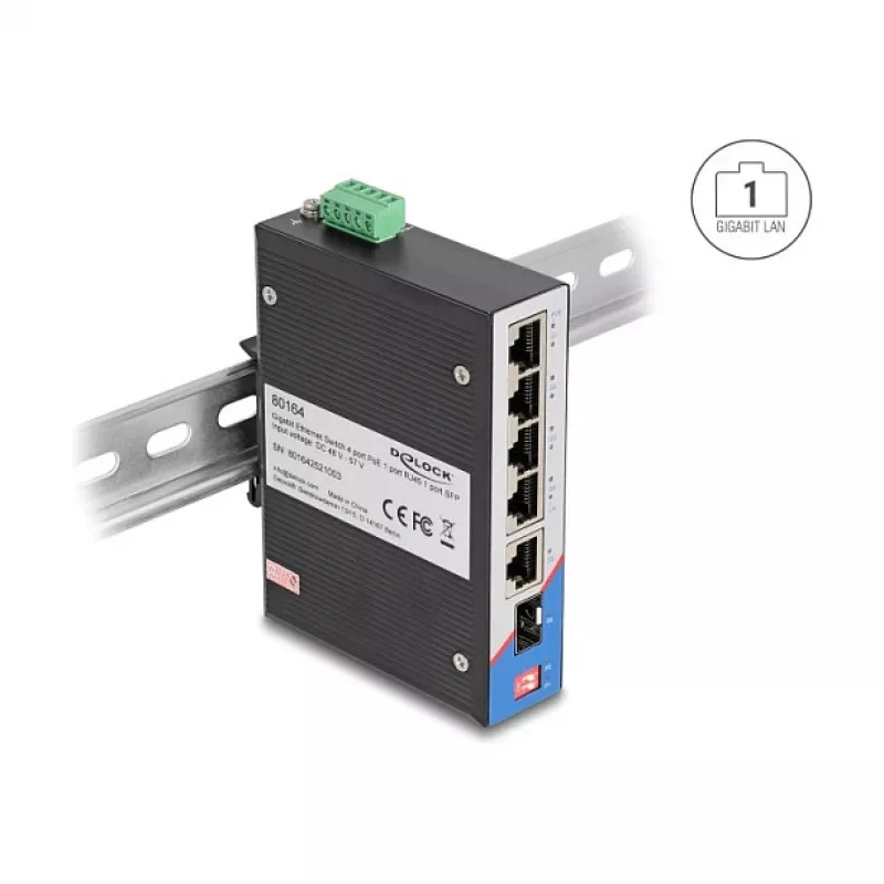 Network switch DELOCK 80164 4-Port Gigabit PoE with 1 Uplink RJ45 port