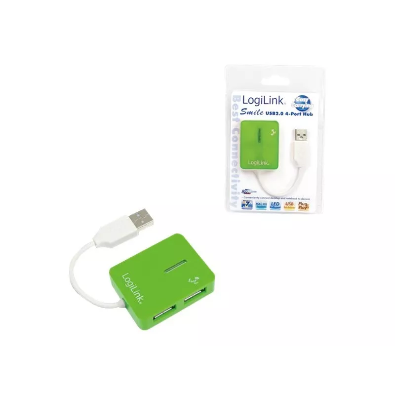 USB Hub LOGILINK UA0138 — 4‑port USB 2.0 hub, green, up to 480 Mbit/s